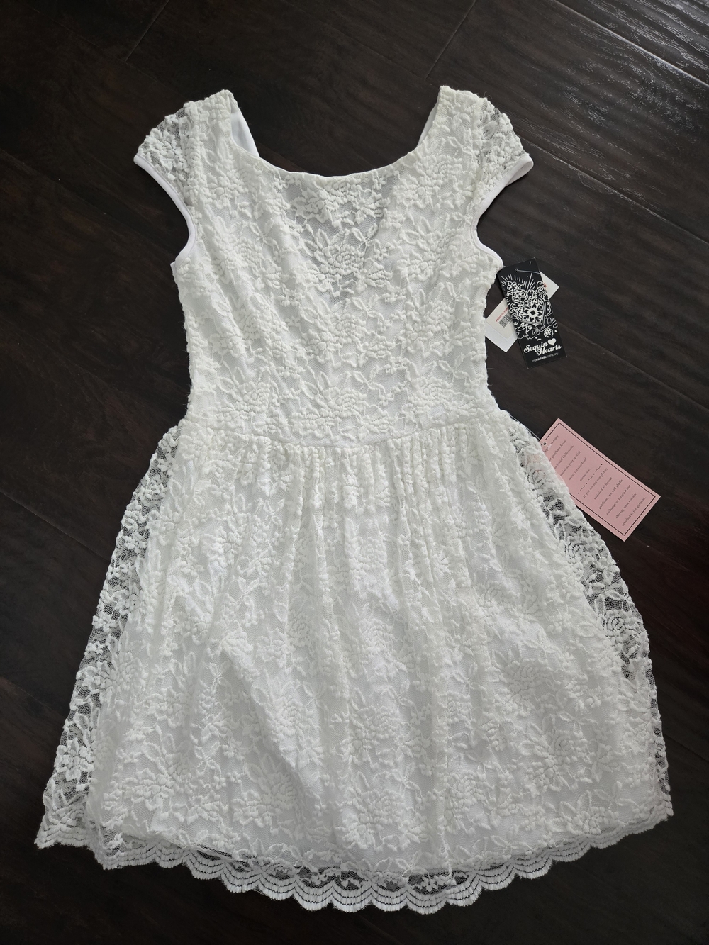 Sequin Hearts White Lace Dress - Size 11 Juniors - NWT